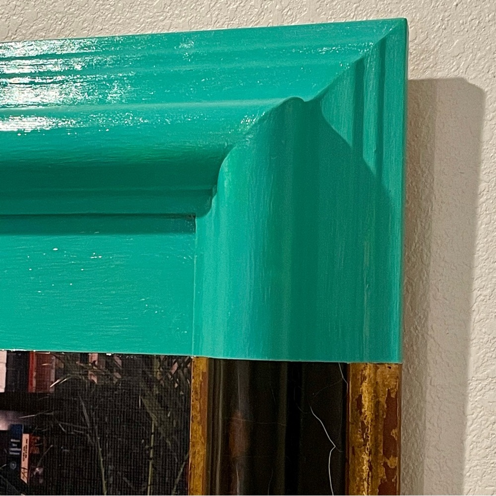 Turquoise Dip Dyed Art: Antique Frame with Photo of Vintage 70s Bride - Picture 7 of 8
